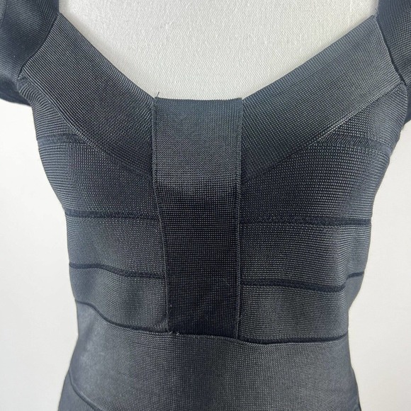 French Connection Black Knit Bandage Bodycon Dress Size 4 Cap Sleeve Y2K - Picture 4 of 12